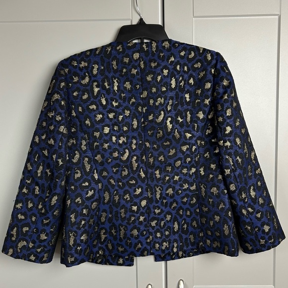 Anne Klein Women's Small Blazer Blue Gold Black Leopard Print Office Business - Picture 2 of 7